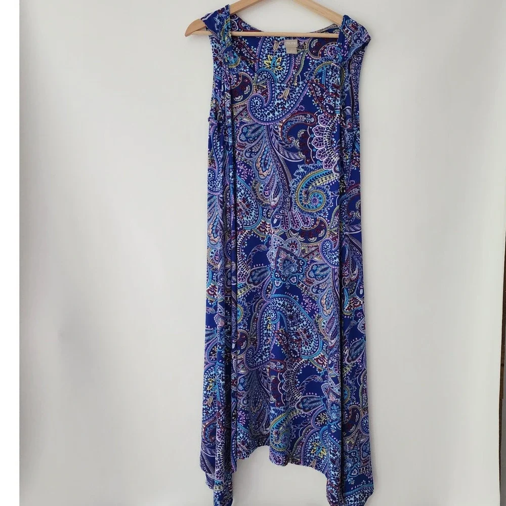 Chico's‎ multi color blue paisley sundress summer dress womens size  2 (12-14)
